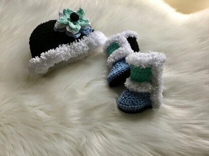 Winter Baby Boot and Hat Set Pattern No 291