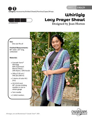 Lacy Prayer Shawl in Cascade Yarns Whirligig - DK629 - Downloadable PDF