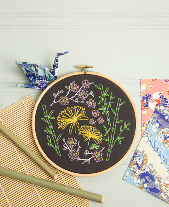 Hawthorn Handmade Japanese Garden Black Printed Embroidery Kit