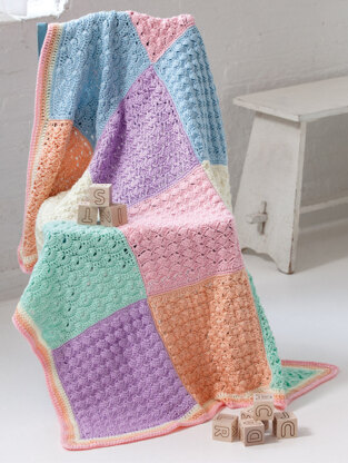 Sampler Squares Baby Blanket in Caron Simply Soft - Downloadable