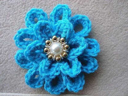 692 CROCHET FLOWER, turquoise loopy flower