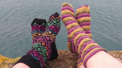 Pretty colourful ladies socks zigzag socks and stained glass socks