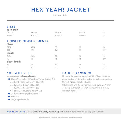 Hex Yeah! Jacket - Free Crochet Pattern for Women in Paintbox Yarns Cotton DK