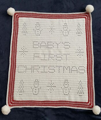Babys First Christmas Filet Blanket