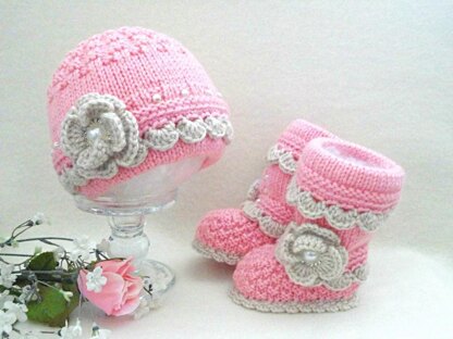 Knitting PATTERN Baby Girl Outfit Baby Cap and Baby Booties