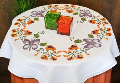 Deco-Line Butterfly with Flowers Tablecloth Stamped Cross Stitch Kit - 80cm x 80cm