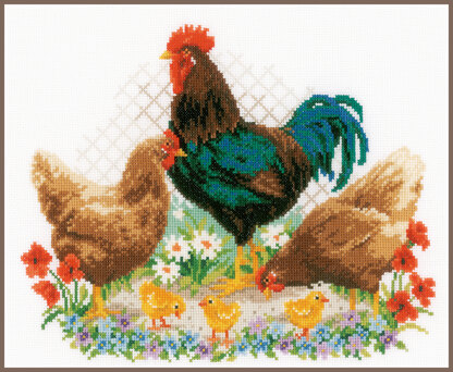 Vervaco Counted Cross Stitch Kit Rooster and Chickens