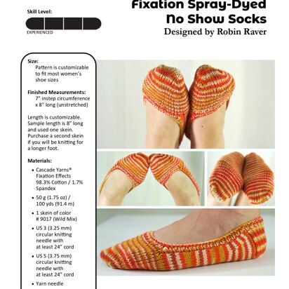 No Show Socks in Cascade Yarns Fixation Effects - DK569 - Downloadable PDF