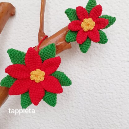 Poinsettia ornament crochet pattern, 2 sizes Poinsettia amigurumi Christmas ornament, Christmas flower home decor crochet
