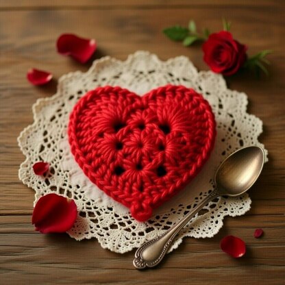 Crochet Heart Pattern PDF + Video Tutorial – Granny Heart Coaster, Valentine Motif DIY