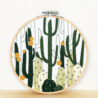 Embroidery and Sage Cactus Bloom Embroidery Kit - 8 1/4in W x 8 1/4in L x 3/8in D