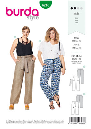 Burda Style Women's Trousers/Pants – Straight Leg – Patch Pockets B6218 - Paper Pattern, Size 14-22