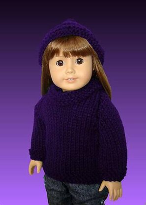 Pdf 18 inch doll knitting pattern. Fits American Girl Doll. Ruffle Neck 004