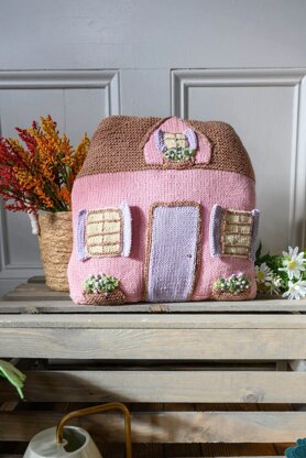 Cozy Pink House Pillow in Lion Brand 24/7 Cotton DK - Downloadable PDF