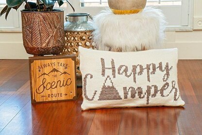 Happy Camper Knit Pillow Cover
