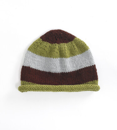 Wide Striped Cap in Lion Brand Wool-Ease - 70057AD