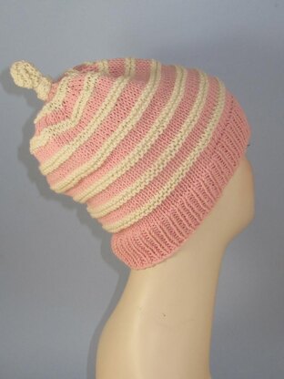 Stripe Topknot Slouch Hat