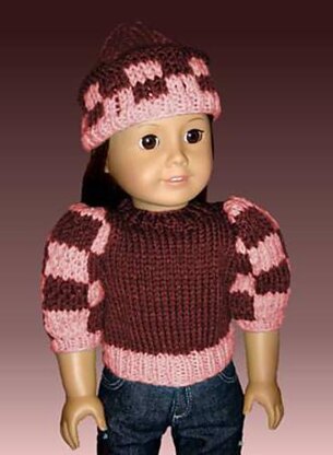 Fits American Girl Doll, 18 inch doll, Chechered Puffed Sleeves with Hat.