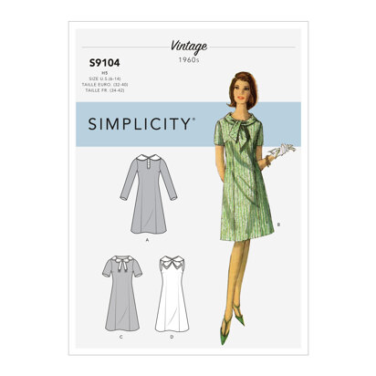Simplicity Misses' Vintage Dresses With Sleeve & Neckline Variation S9104 - Sewing Pattern