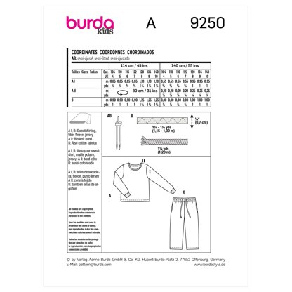 Burda Style Children's Co-ords B9250 - Sewing Pattern