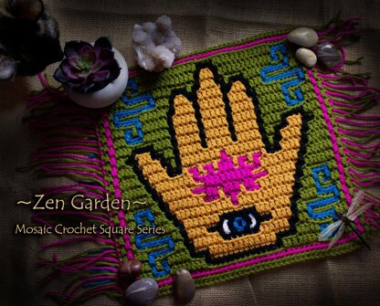 Zen Garden Mosaic Square - Hamsa Hand