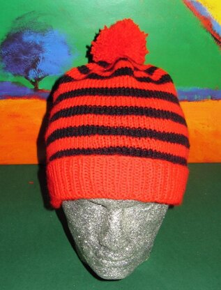 Simple Stripe Bobble Beanie Hat
