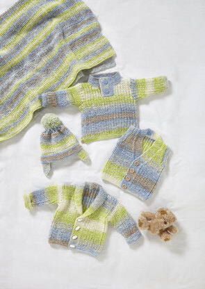 Babies Jacket, Gilet, Sweater, Hat and Blanket in King Cole Cutie Pie DK - P6031 - Leaflet