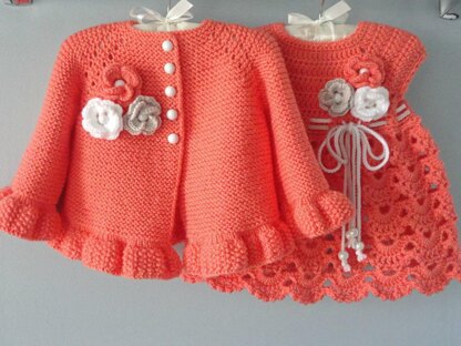 Knit Crochet PATTERN Newborn Baby Girl Clothes Jacket and Dress