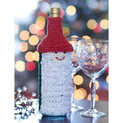 Gnome for the Holidays Wine Bottle Cozy in Bernat Handicrafter Cotton Solids and Handicrafter Holidays