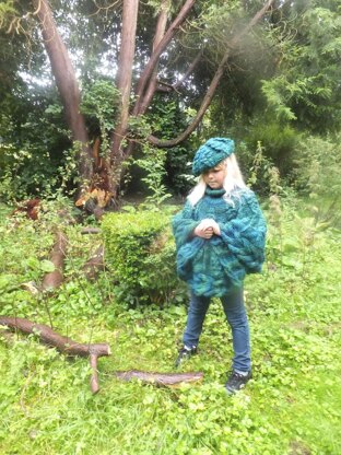 Child's Leaf Poncho With Matching Beret