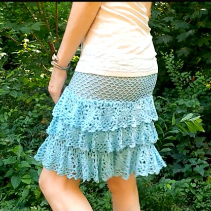 Crochet pin-up lacy ruffled skirt with mesh details.