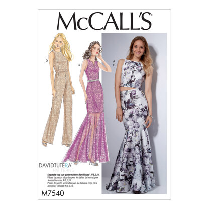 McCall's Misses' Princess Seam Top, Trumpet Dress and Skirt, and Tulip-Back Jumpsuit M7540 - Sewing Pattern