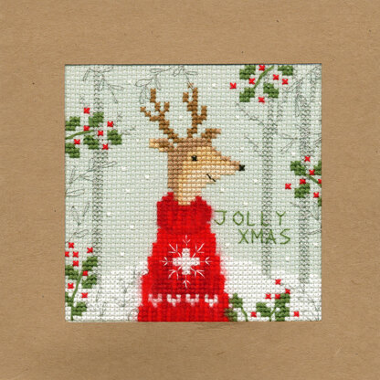 Bothy Threads Xmas Deer Christmas Card Cross Stitch Kit - 10cm x 10cm