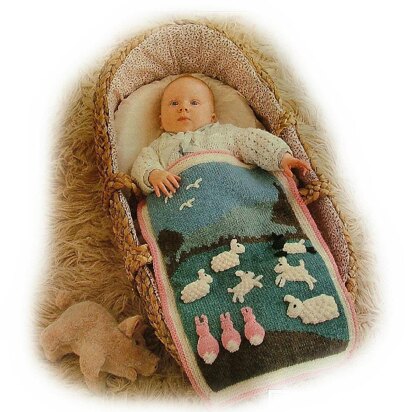 LAMBS & LULLABIES pram or cot cover knitting pattern by Georgina Manvell