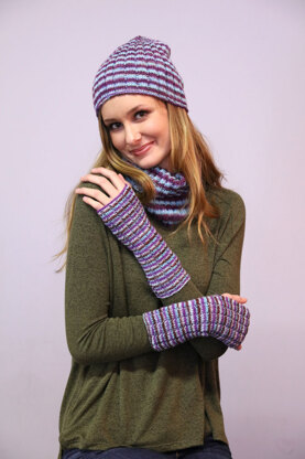Hat, Cowl, & Mitts  in Plymouth Yarn Andes Sock - 3287 - Downloadable PDF
