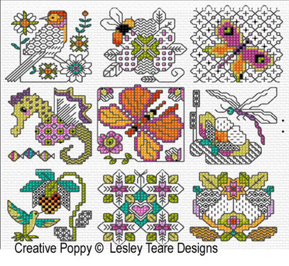 Lesley Teare 30 Mini Motifs - Blackwork & Colour Cross Stitch Pattern - 2010195 -  Leaflet