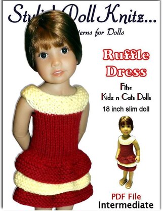Doll Dress Knitting Pattern. Fits Kidz and Cats, 18 inch slim dolls