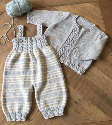 Baby Overalls with detailed cabled bodice and matching sweater - P037