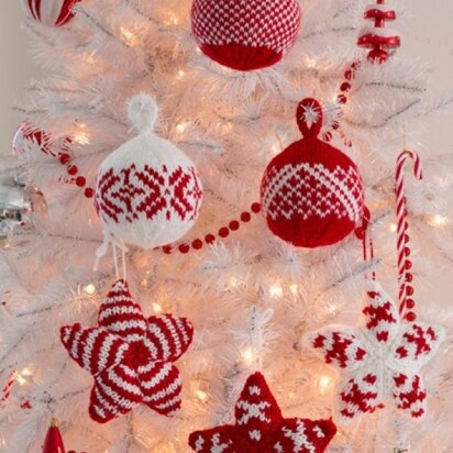 Holiday Stars and Balls Ornaments in Red Heart Soft Solids - LW4401 - knitting pattern