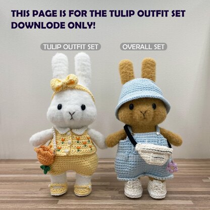 Dress-up Bunny Amigurumi Tulip Outfit set crochet pattern # DUBA-01.02 | cute rabbit crochet toy, crochet plushie, removable clothes doll