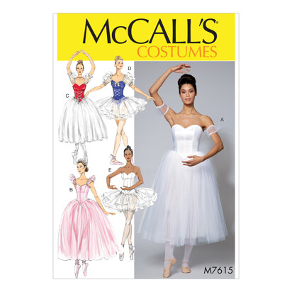 McCall's Misses' Ballet Costumes with Fitted, Boned Bodice and Skirt and Sleeve Variations M7615 - Sewing Pattern