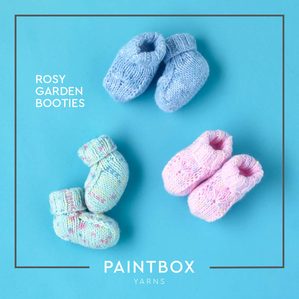 Rosy Garden Booties Free Knitting Pattern For Babies in Paintbox Yarns Baby DK Prints by Paintbox Yarns LoveCrafts