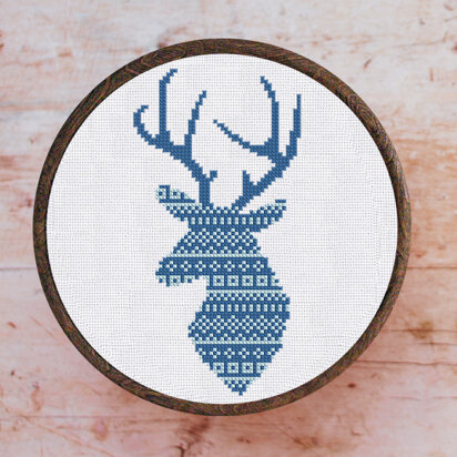 Cross Stitch Pattern Blue Head Deer with Ornament by Leonor Kiokiz