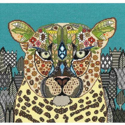 Bothy Threads Jewelled Leopard Cross Stitch Kit - 32 x 32cm