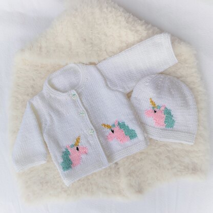 Baby Unicorn Cardigan and Hat