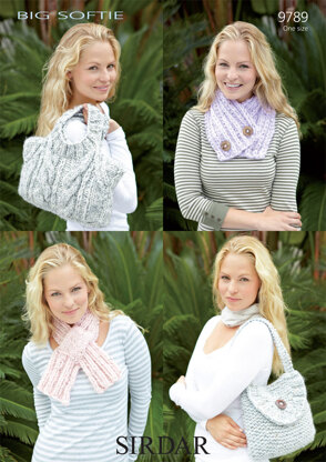 Sweater Bag, Satchel, Ribby Scarf and Neck Wrap in Sirdar Big Softie Super Chunky - 9789 - Downloadable PDF