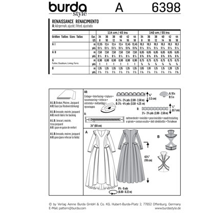 Burda Style Women's Renaissance Dress B6398 - Paper Pattern, Size 8-18