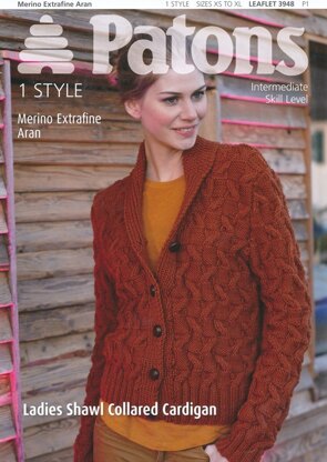 Ladies Shawl Collared Cardigan in Patons Merino Ex