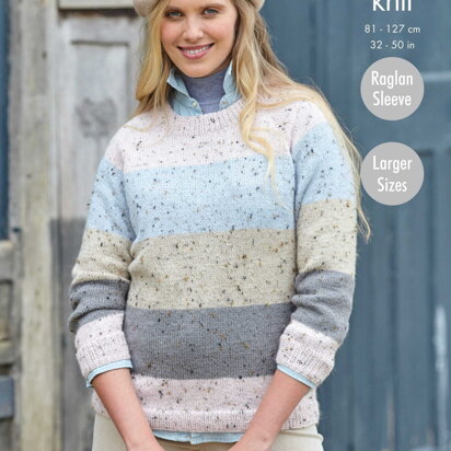 Ladies Round and High Neck Sweaters Knitted in King Cole Homespun DK - 5795 - Downloadable PDF