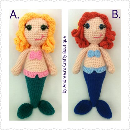 Crochet Girl Mermaids Soft Stuffed Amigurumi Toys approx 11in / 28cm tall